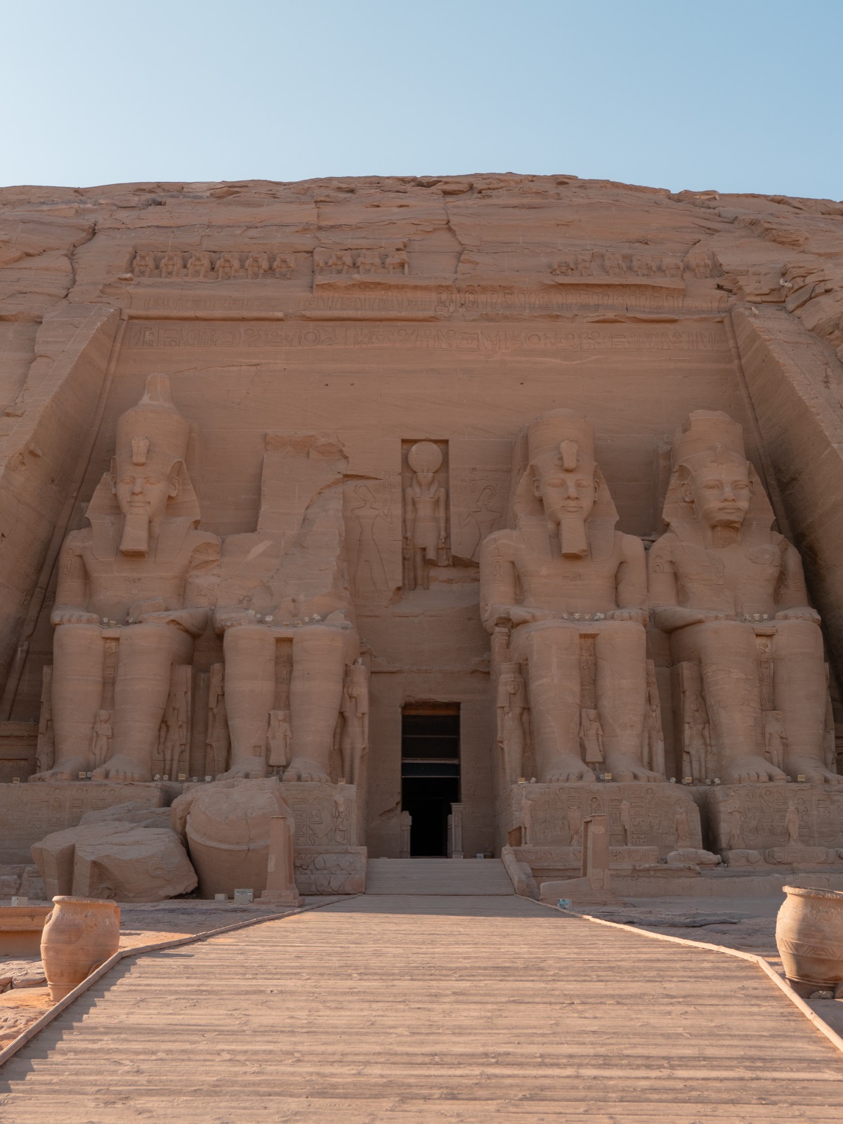 Huge seated statues at the entrance to the Great Temple at Abu Simbel in Egypt