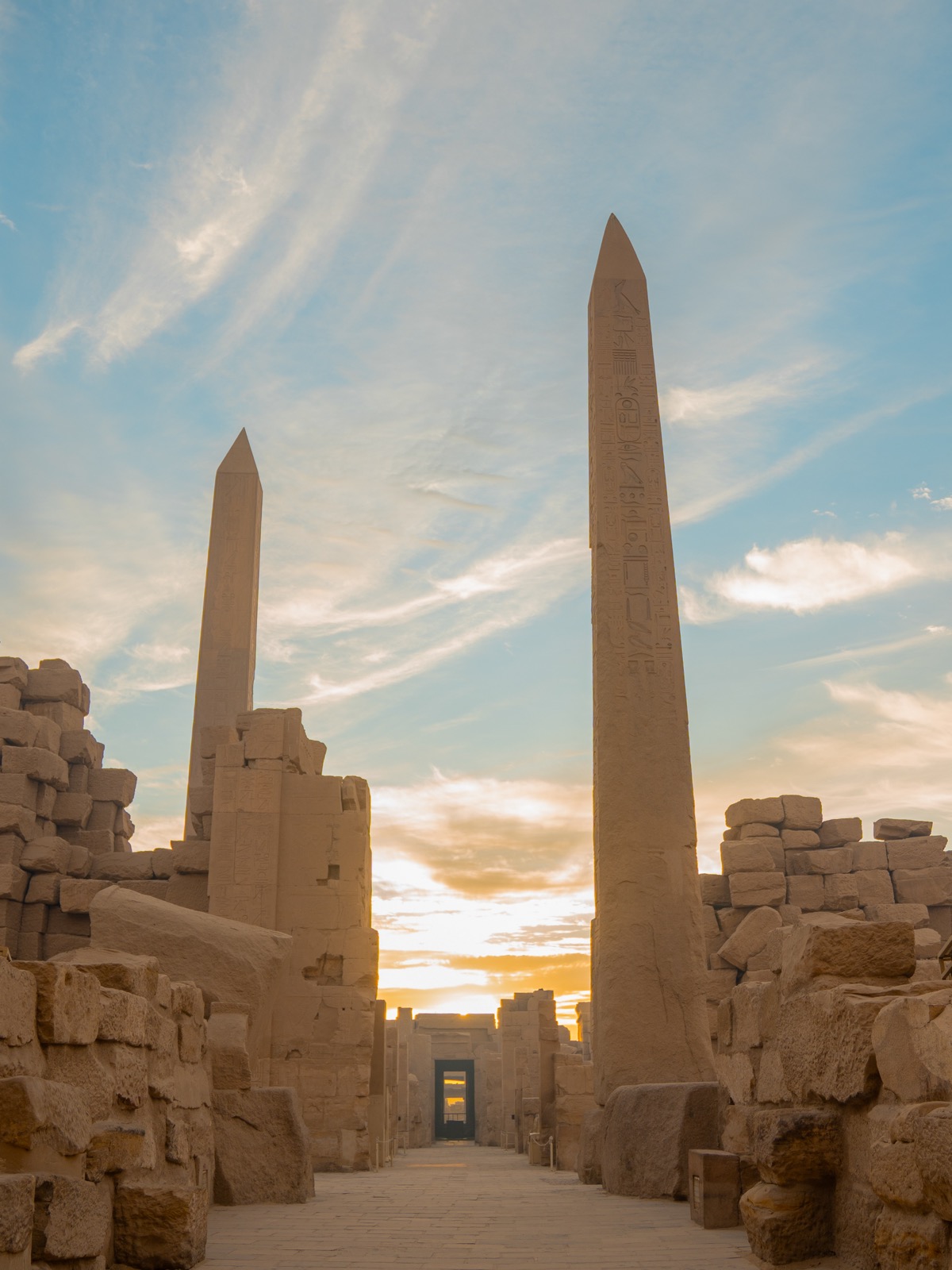 Obelisks at Karnak Temple in Luxor at sunrise