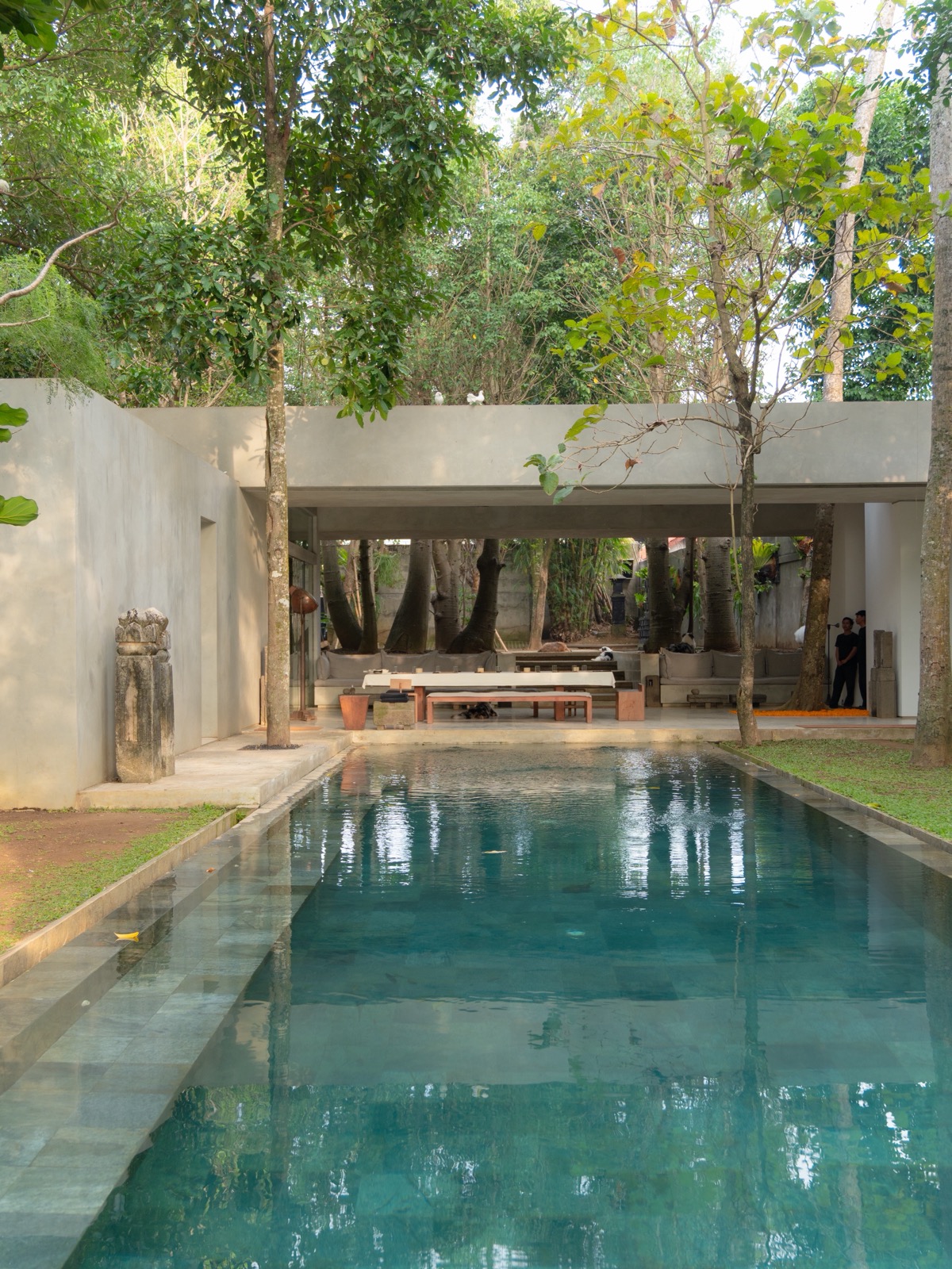 Blue pool and lounge at Lodge in the Woods in Bali