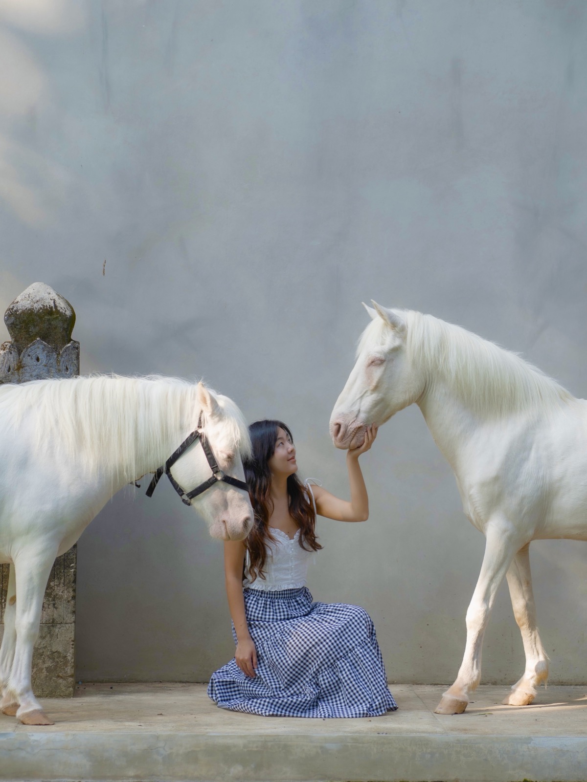 Guest with white horses at Lodge in the Woods in Kaba-Kaba, Bali