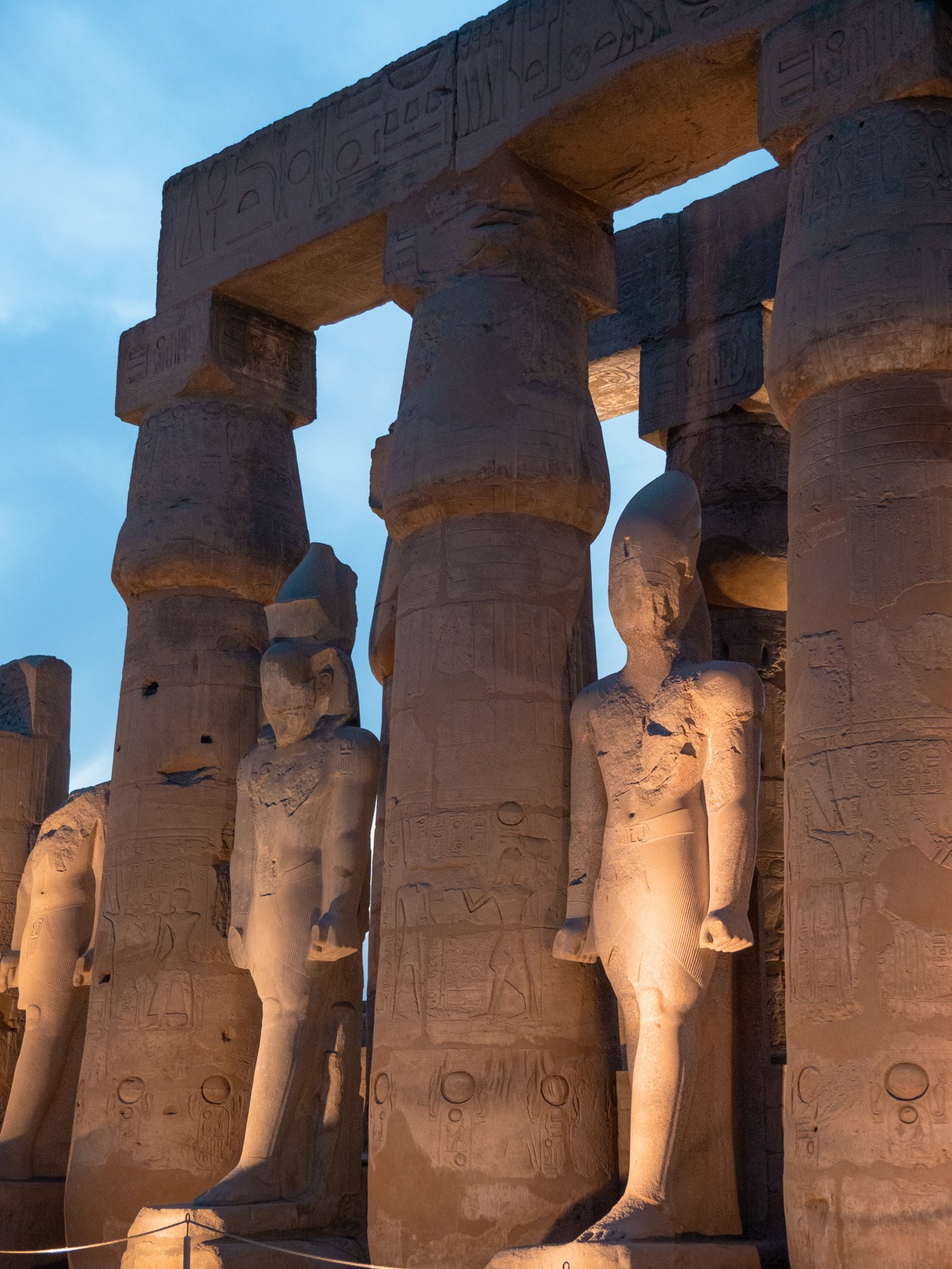 Luxor Temple architecture illuminated at night in Egypt